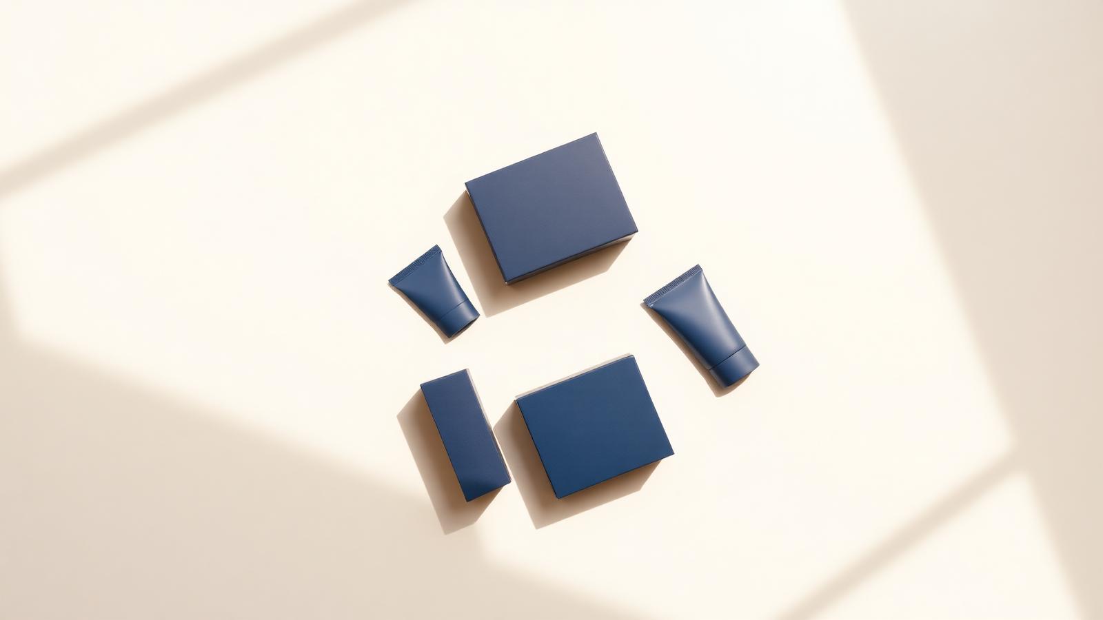 Navy test kit boxes arranged on a neutral surface