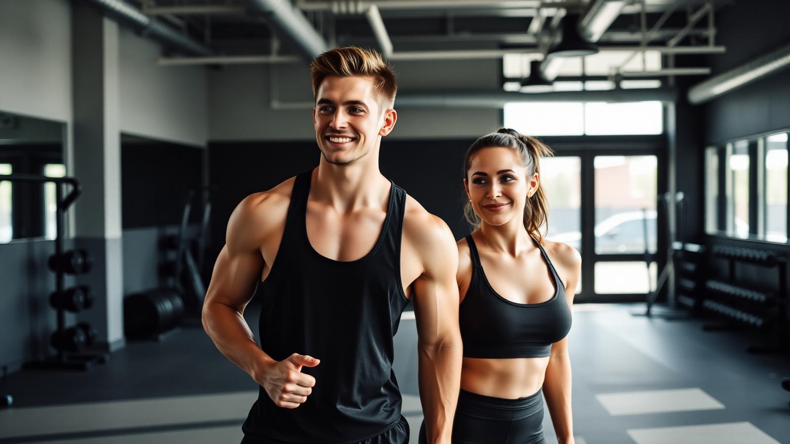 Man and woman training in a modern gym